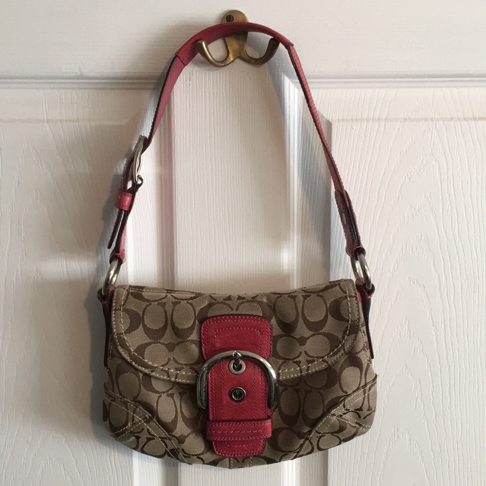Coach Signature Soho Purse Pink & Brown w/ Buckle